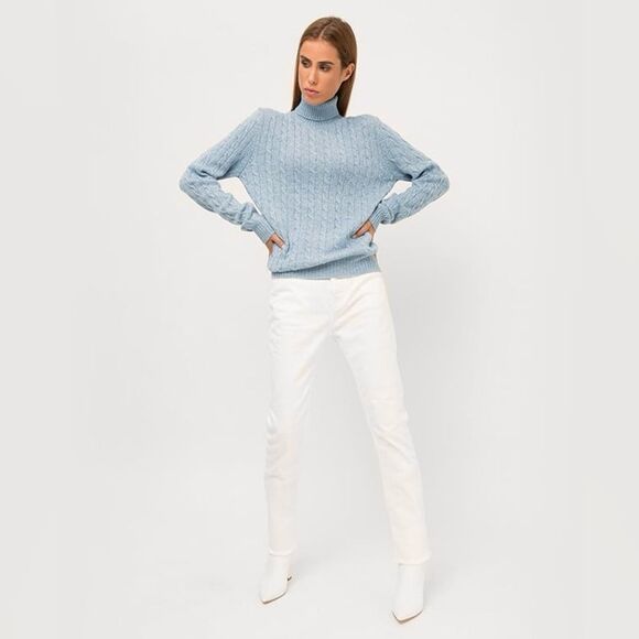 Lauren Ralph Lauren 100% Cashmere Light Blue Cable Knit Turtleneck Sweater S - Picture 13 of 13